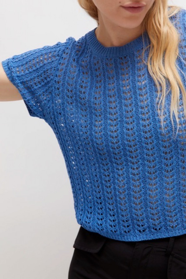 BLUE SHORT SLEEVE KNITTED SWEATER 
